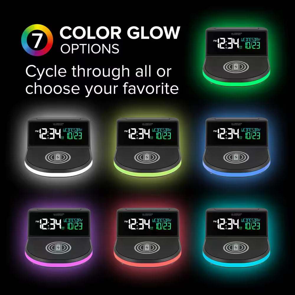 Qi-Certified Wireless Charging Alarm Clock with Glowing Light Base