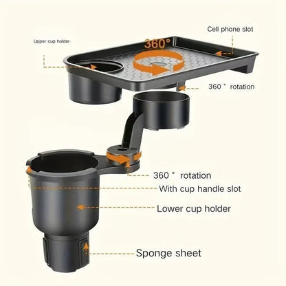 Car Cup Holder, Dual-Slot Design Seat Cup Holder, In-Car Beverage & Snack Storage Accessory, Automotive Organizer, Center Console Storage Box, Vehicle Organization Supplies, Rotating Cup Holder & Tray Extender
