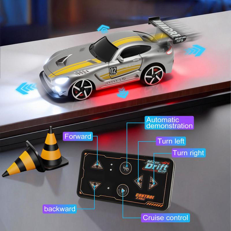 2026 Wintek 1:64 Mini Drift RC Car – Adult Desktop Racing Toy, App-Controlled RC with LED Lights & Adjustable Speed, Cool Gift for Boyfriend & Men