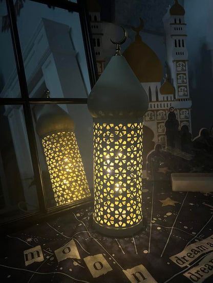 Metal Light Transparent Glass Moroccan Style Hanging Lanterns Creative Wedding Home Tabletop Decoration Birdcage Lantern Candle Holders for Ramadan Decorations,Small 3.86In X 12.4In