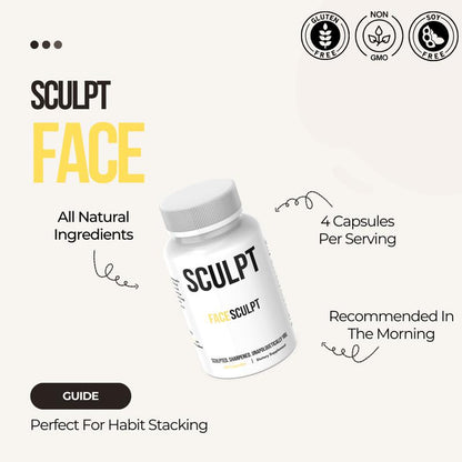 Face Sculpt - Daily Debloat Supplement with Collagen Type I & III Vitamin C Hyaluronic Acid for Skin Structure Elasticity Hydration and Energy Support