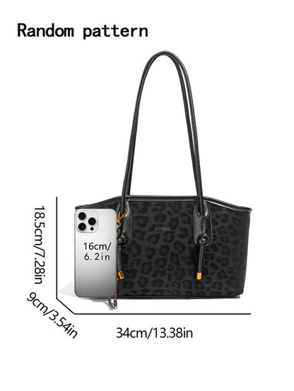 Fashionable and Trendy Leopard Print Tote Bag, Casual and Versatile One-Shoulder Handbag, Textured and Stylish One-Shoulder Commuter Bag, Paired with Exquisite Pendants, Suitable for Dating, Shopping and Other Occasions, Elegant Embossed Bag