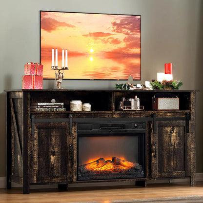 Fireplace TV Stand for 65 Inch TV, TV Console with 23''Electric Fireplace, Console Entertainment Center Television Table for Living Room or Bedroom, Black