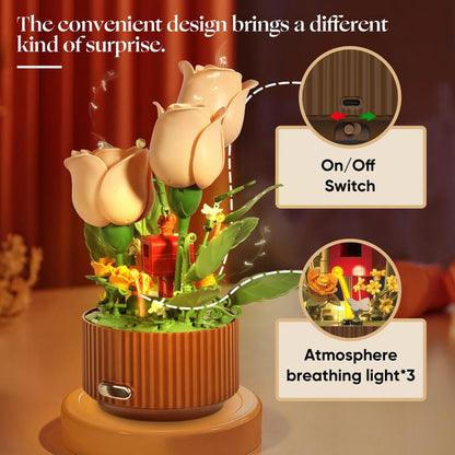 TOKMOC Valentine’S Gift Idea EN Fleur,Blooming Rose Building Blocks Set, DIY Flower Building Kit with Light & Blooming Motion, Includes Remote Watering Can with Watering Sound,Christmas Gift and Home Decoration,For Aged 12 and Above,255 Pieces