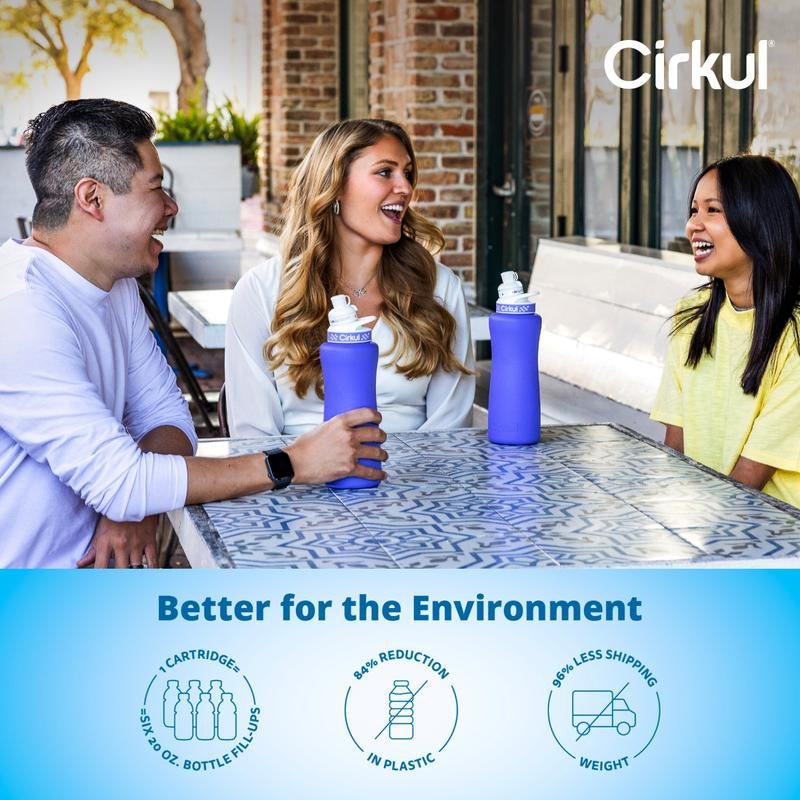Cirkul 32Oz. Periwinkle Stainless Steel Water Bottle Starter Kit with Blue Lid, 2 Flavor Cartridges (1 Lifesip Blackberry Blueberry and 1 Gosip Berry Blue Punch), Zero Calories and No Sugar