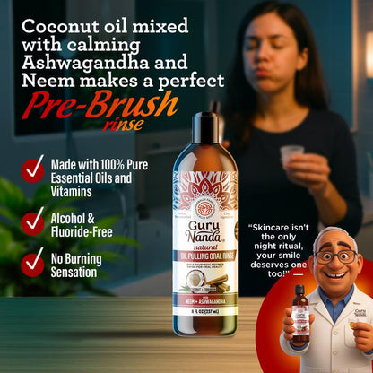 Gurunanda Coconut & Cinnamon Oil Pulling Flavor + Neem & Ashwagandha - 8 Oz Oral Daily