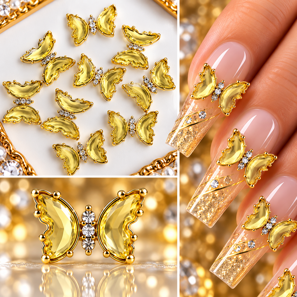 Queen - Nail Charms 10pc - #325 Silver Yellow Butterflies