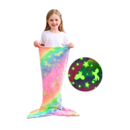 Kids Mermaid Tail Blanket - Mermaid Tail Blankets Glow in the Dark - Flannel Mermaid Blanket Gifts for Girls - Luminous Star Super Soft Tie Dye Girls Toys-Sleeping Bags