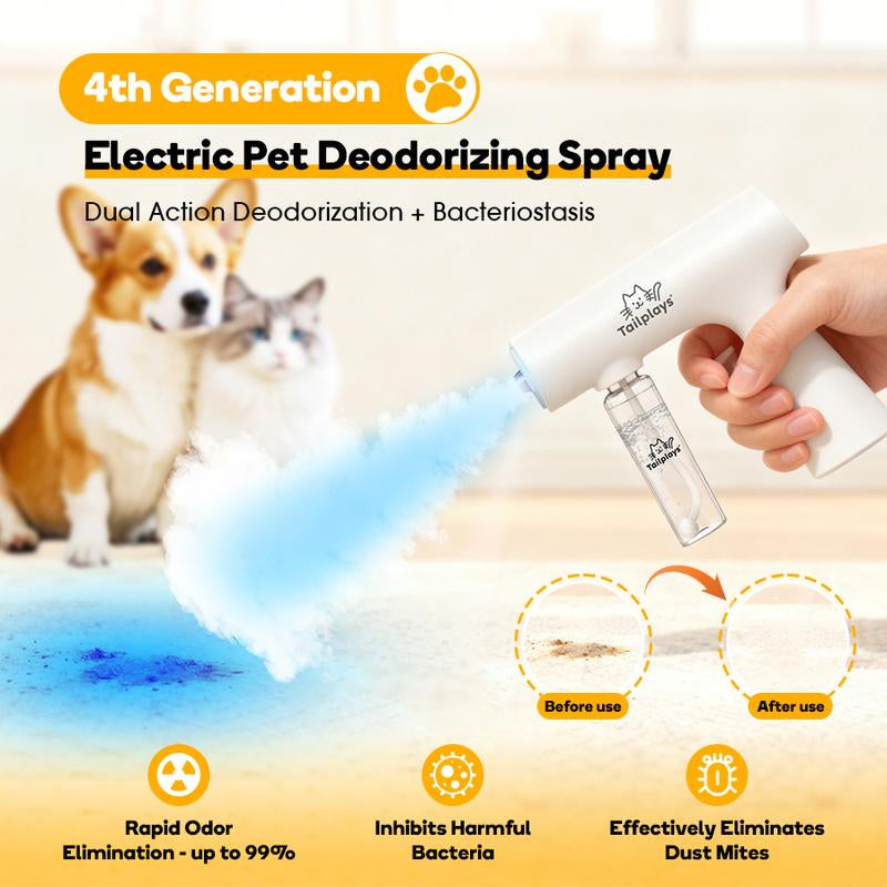 【3S Odor Neutralization】Electric Pet Deodorizing Spray - Urine Odor Eliminator, Cat Litter Freshener, Plant-Based Formula for Dogs & Cats, Indoor Anti-Mite & Antibacterial Solution