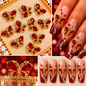Queen - Nail Charms 10pc - #115 Gold Ruby Gem Butterflies