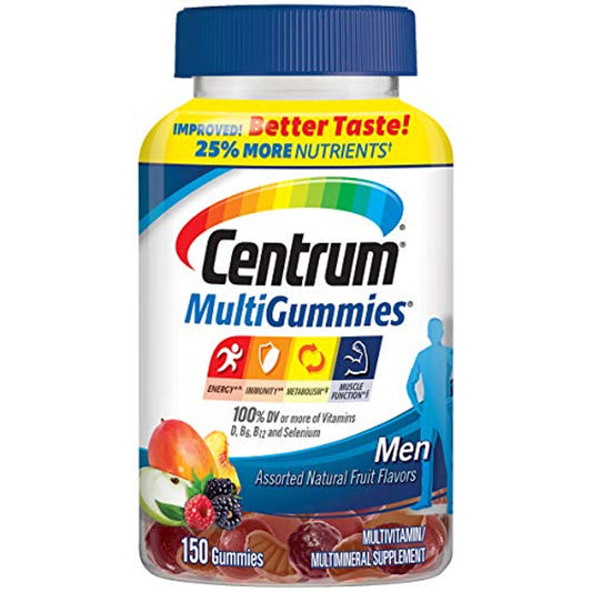 Centrum MultiGummies Gummy Multivitamin For Men, Multivitamin/Multimineral Supplement With Selenium, Antioxidants And Vitamin D3, Assorted Fruit Flavor
