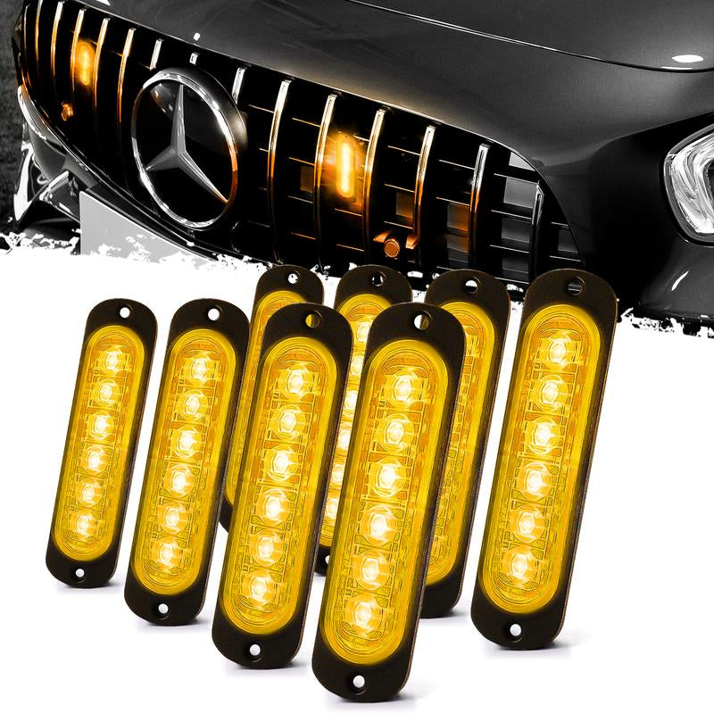 DIBMS Dual Color LED Emergency Strobe Lights - 8X Amber & White 6 LED Warning Light Bar for Cars, Trucks, Vans, ATVs & SUVs - Surface Mount Hazard Lights