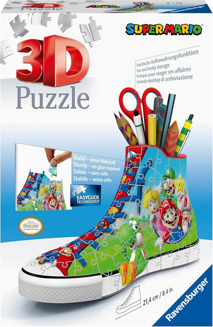 Ravensburger - Super Mario Sneaker - 3D Jigsaw Puzzle - Build a Full-Size Sneaker with Classic Mario Artwork - 108 Sturdy Plastic Pieces - Premium Quality - Display or Use as Storage