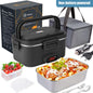 Electric Lunch Box 80W 1.5L Stainless Steel Bento Warmer with Indicator Light & Portable Tableware Set for Home Office Travel Food Quick Storage Fork 80W/1.5L/Black