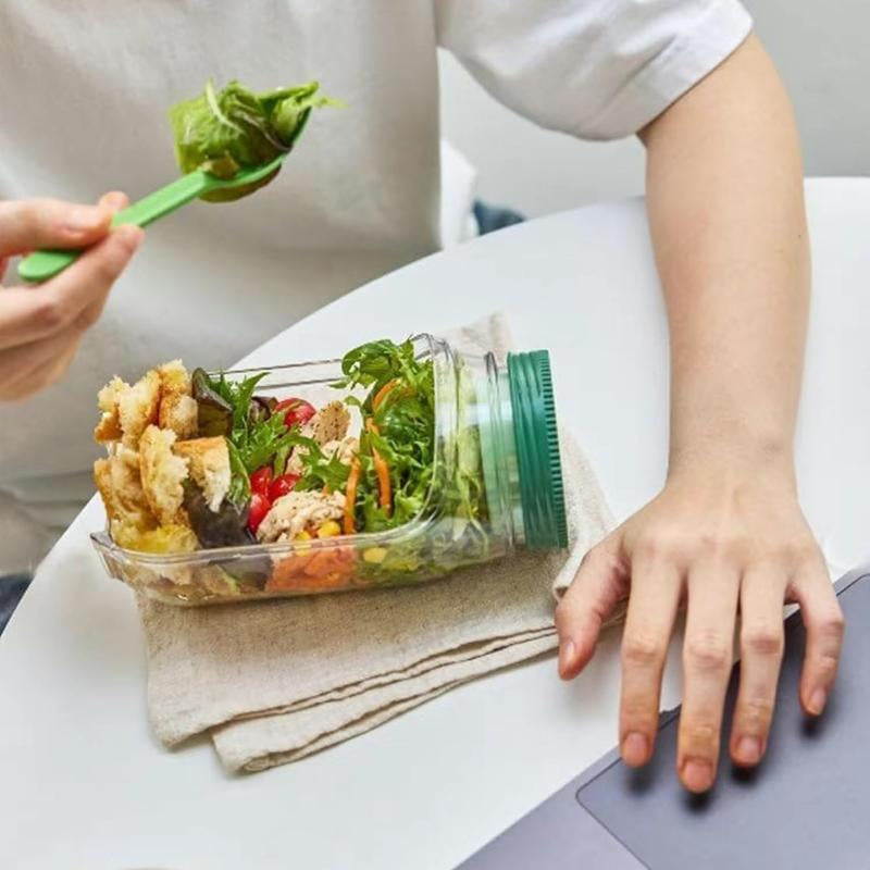 Portable Salad Storage Jar Container with Leakproof Dressing Compartment,Environmentally Friendly Plastic Materials,Microwave/ Dishwasher/Freezer Safe,Suitable for Home, Outdoor, Travel and Party, Work,Fitnessportable,Keeps Food Fresh Ransparent Bowl