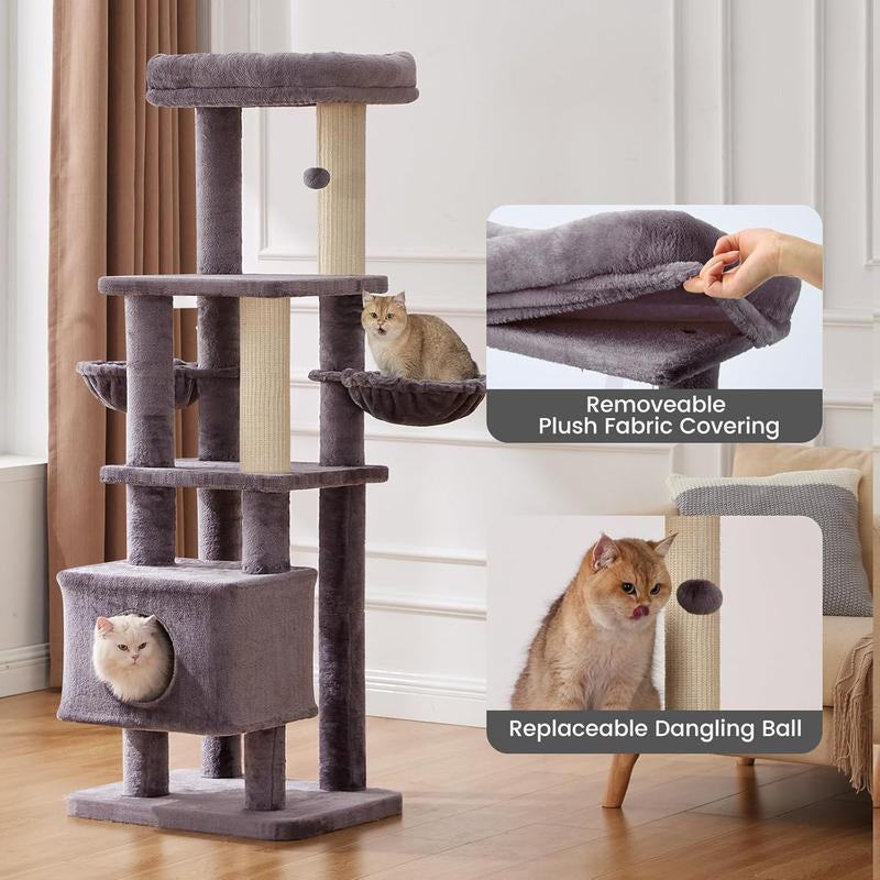 Gardner Pet 65In Heavy Duty Cat Tree Tower for Large Cats, Multi-Level Cat Furniture with Replaceable Sisal Scratching Post, Hammock | Extra-Large Platform & Condo