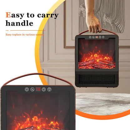 【HAPPY New Year 】TMWINGS Mini Electric Fireplace Space Heater 1500W with Realistic 3D Flame Remote Control Adjustable Thermostat 12H Timer 2 Heat Settings Fan-Only Mode Tip-Over & Overheat Protection Portable Indoor Heater for Bedroom Living Room Office