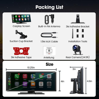 【Jumpstartsale】Lamtto 10.25-Inch Wireless Carplay Screen — Supports Tiktok, Netflix, and Youtube Apps, Split-Screen App Usage, Backup Camera Support, Navigation, and Voice Assistant. Compatible with Ios 10+ and Android 11+
