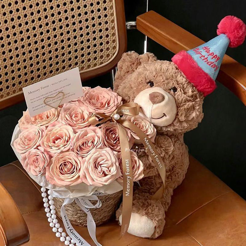 Valentine’S Day Teddy Bear with Eternal Rose Bouquet, Preserved Flower Plush Bear, Romantic Birthday Gift for Her Gift Sets