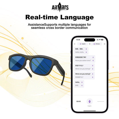 Airmars GV90AI Smart AI Translation Glasses with Bluetooth Headphones, Sliding Dimming & Color Changing Lenses, UV Protection, One-Touch Multi-Function Control, Easy-To-Use Wearable