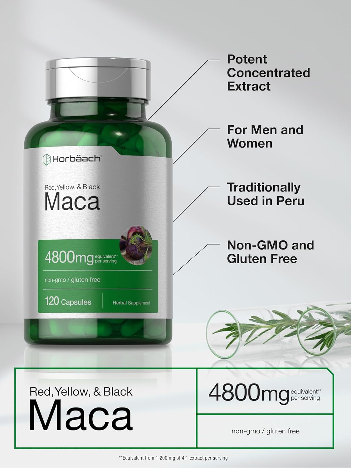 Maca Root Capsules for Men and Women | 120 Pills | High Potency Extract | Non-Gmo and Gluten Free Formula
