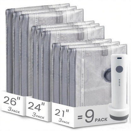 【2026 Upgraded】X7 Cordless Travel Vacuum Storage Compression Bag Set with Rechargeable Air Pump 9/15 Pack Waterproof & Reusable Compression Packing Bags for 2 Size,140L/Min Powerful Air Removal，Perfect for Carry-On Suitcases,