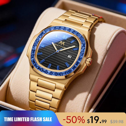 Brand Counter Authentic Premium Boutique Luxury Square Wristwatch – Rainbow Crystal Accents | High‑End Men’S Timepiece with Diamond Mirror Finish | Versatile Casual & Business Look | Ideal Gift for Him | Stylish Wristwatch with Date Function