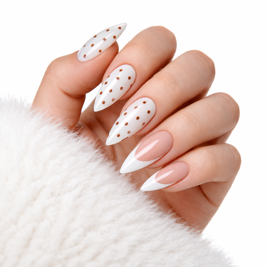 Salon-Style French Tip Press-On Nails - Coffin #030