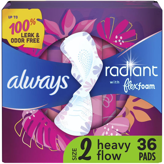 Always Radiant FlexFoam Pads, Size 2 Heavy Flow 3 Packs of 36
