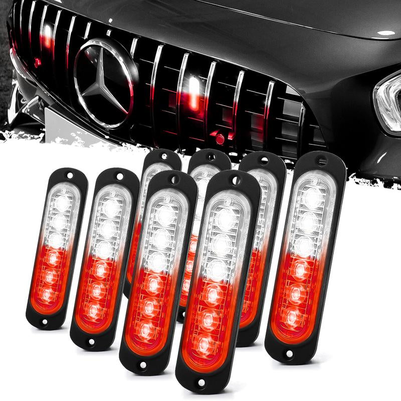 DIBMS Dual Color LED Emergency Strobe Lights - 8X Amber & White 6 LED Warning Light Bar for Cars, Trucks, Vans, ATVs & SUVs - Surface Mount Hazard Lights