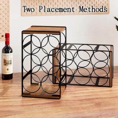 SUOERNUO Wood Countertop Wine Rack No Assembly Needed 6-Bottle Capacity Black & Rustic Brown Metal & Wood Construction Rust-Resistant Powder Coating Freestanding Storage Solution