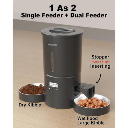 Miaoscal Dual Cat Automatic Feeder, 4.2L Smart Food Dispenser with Timer, Portion Control & Voice Recording