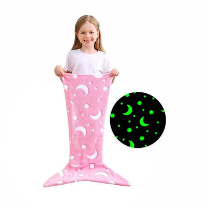 Kids Mermaid Tail Blanket - Mermaid Tail Blankets Glow in the Dark - Flannel Mermaid Blanket Gifts for Girls - Luminous Star Super Soft Tie Dye Girls Toys-Sleeping Bags