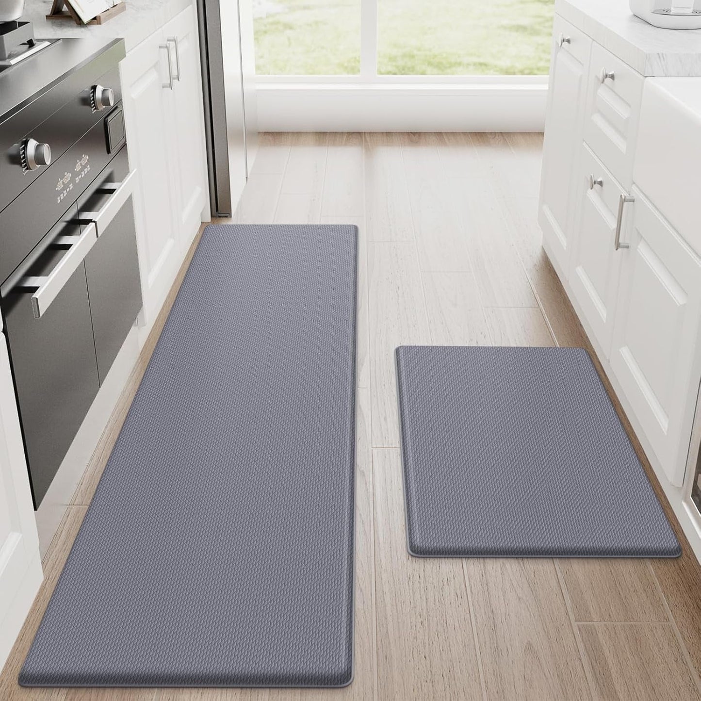 Kitchen Mats, 2PCS Kitchen Rugs, Cushioned anti Fatigue Kitchen Mats for Floor, Non-Slip Standing Desk Mat, Waterproof Kitchen Rug Set for Kitchen,20" X 32"+20" X 94.5"-Full 1Inch Thick,Black