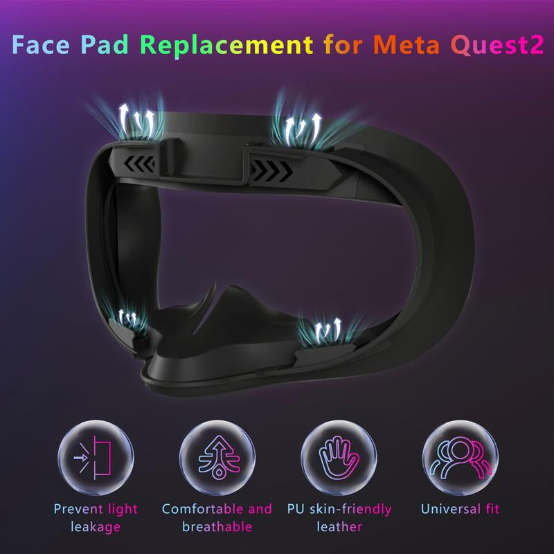 Face Pad & Face Cover Cushion Replacement Compatible with Oculus/Meta Quest 2 -VR Accessories Facial Interface Bracket Foam Soft Silicone & Comfortable Leather Sweat-Proof Anti-Leakage Nose Pad Headset Waterproof Handheld Protection Protective