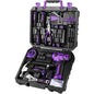 DEKOPRO 126-Piece Pink Household Tool Set with 8V Cordless Drill, Rechargeable Battery, All-In-One Compact Tools Kit, Perfect Christmas Gift, Ideal for Home Repairs & DIY Projects