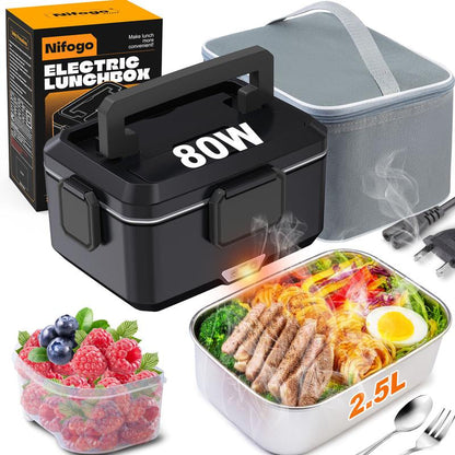 Electric Lunch Box Food Heater 80W，12V/24V/110V Self Heating Lunchboxfor Work/Car/Truck with Insulated Bag，1.5/1.8L,Dealsforyoudays