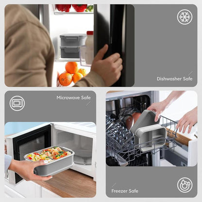 Adult Lunch Box Kids 3 Layers Stackable,Bento Lunch Box 72Oz Large Capacity Leak-Proof with Sauce Containers for Work,School,Outside Tableware Grey