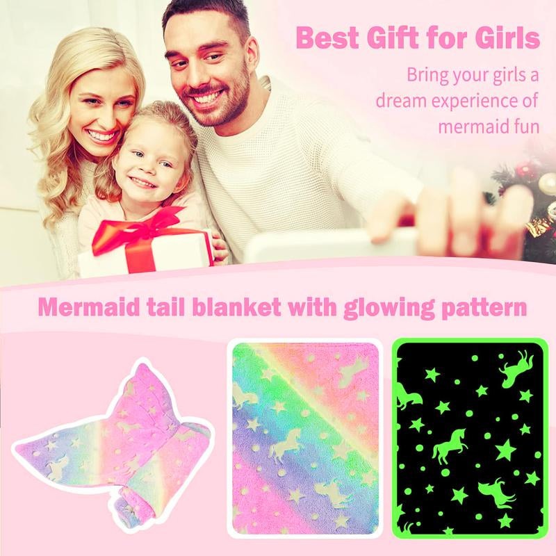 Kids Mermaid Tail Blanket - Mermaid Tail Blankets Glow in the Dark - Flannel Mermaid Blanket Gifts for Girls - Luminous Star Super Soft Tie Dye Girls Toys-Sleeping Bags