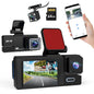 WiFi FHD 1080P Car Dash Cam 3 Channels Front Rear Inside Dash Camera with Loop Recording Reversing Image Night Vision 170° Wide Angle Support 64G MMC