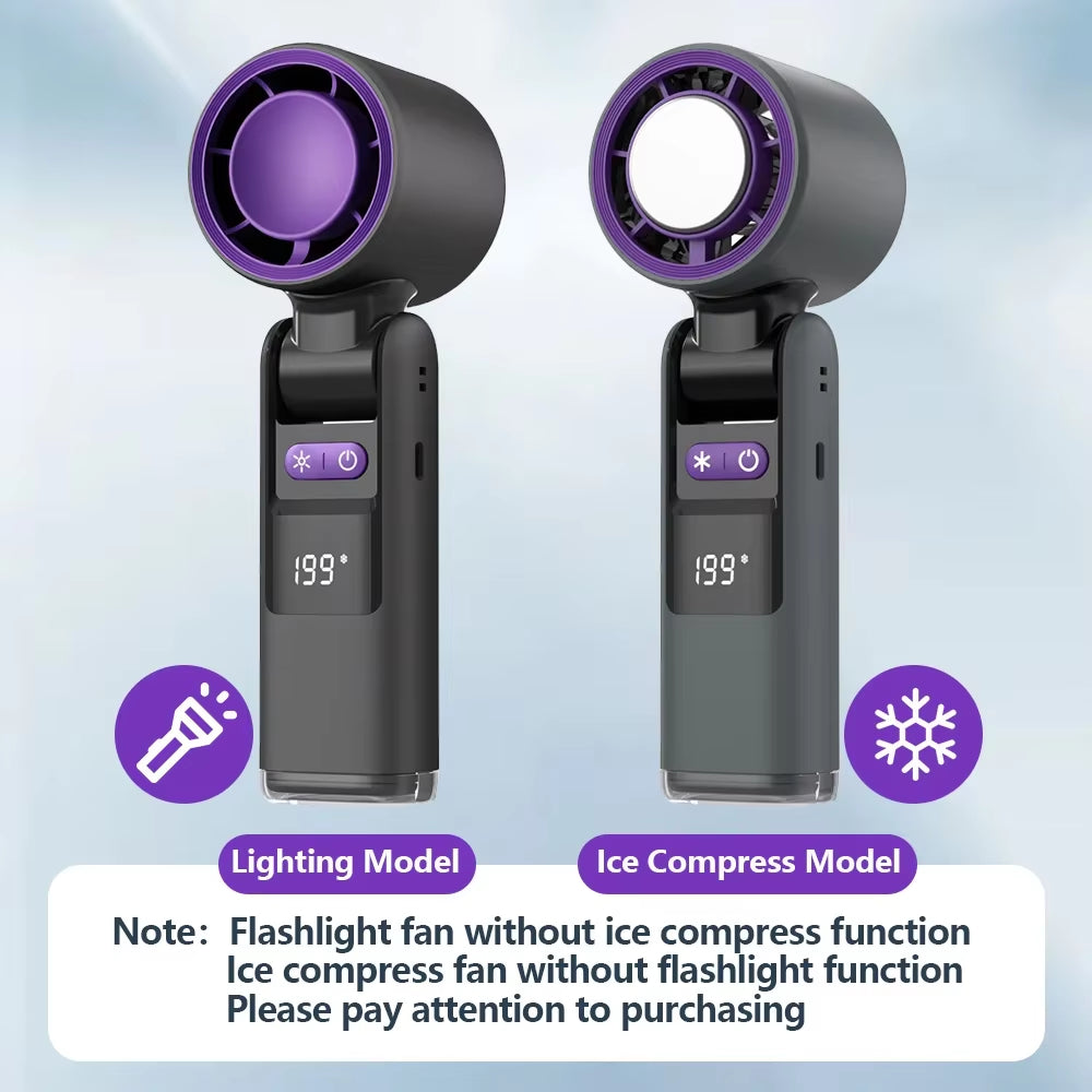 Mini Handheld Turbo Fan Foldable Design 1-199-Speed Wind 4000Mah Rechargeable Digital Display Protable Pocket Fans for Outdoor