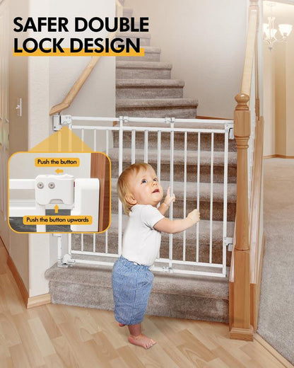 Baby Gate for Stairs Doorways & Kitchen, 26.4"-43" W X 29" H, No Bottom Bar Dog Gate, One-Handed Auto-Close, Hardware Mount Safety Gate for Dogs & Toddlers, Black