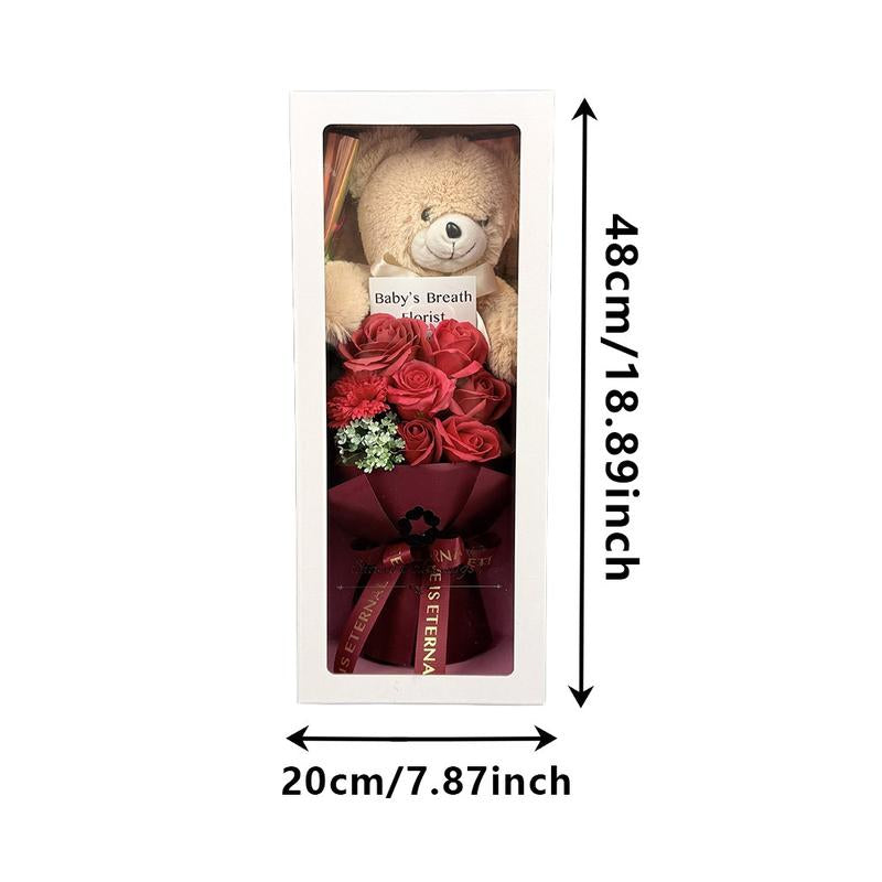 Preserved Rose Bouquet Flowers with Teddy Bear - Celebration, Anniversary, Birthday, Flower Arrangement, Flower Gift, Everlasting Rose, Flowers, for Women,Gift Mother'S Day, Gift Boxes