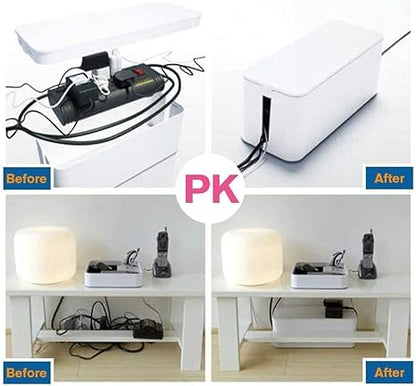 [Set of Three] Cable Management Boxes Organizer, Large Storage Wires Keeper Holder for Desk, TV, Computer, USB Hub, System to Cover and Hide & Power Strips & Cords (Black)