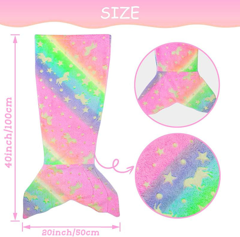 Kids Mermaid Tail Blanket - Mermaid Tail Blankets Glow in the Dark - Flannel Mermaid Blanket Gifts for Girls - Luminous Star Super Soft Tie Dye Girls Toys-Sleeping Bags