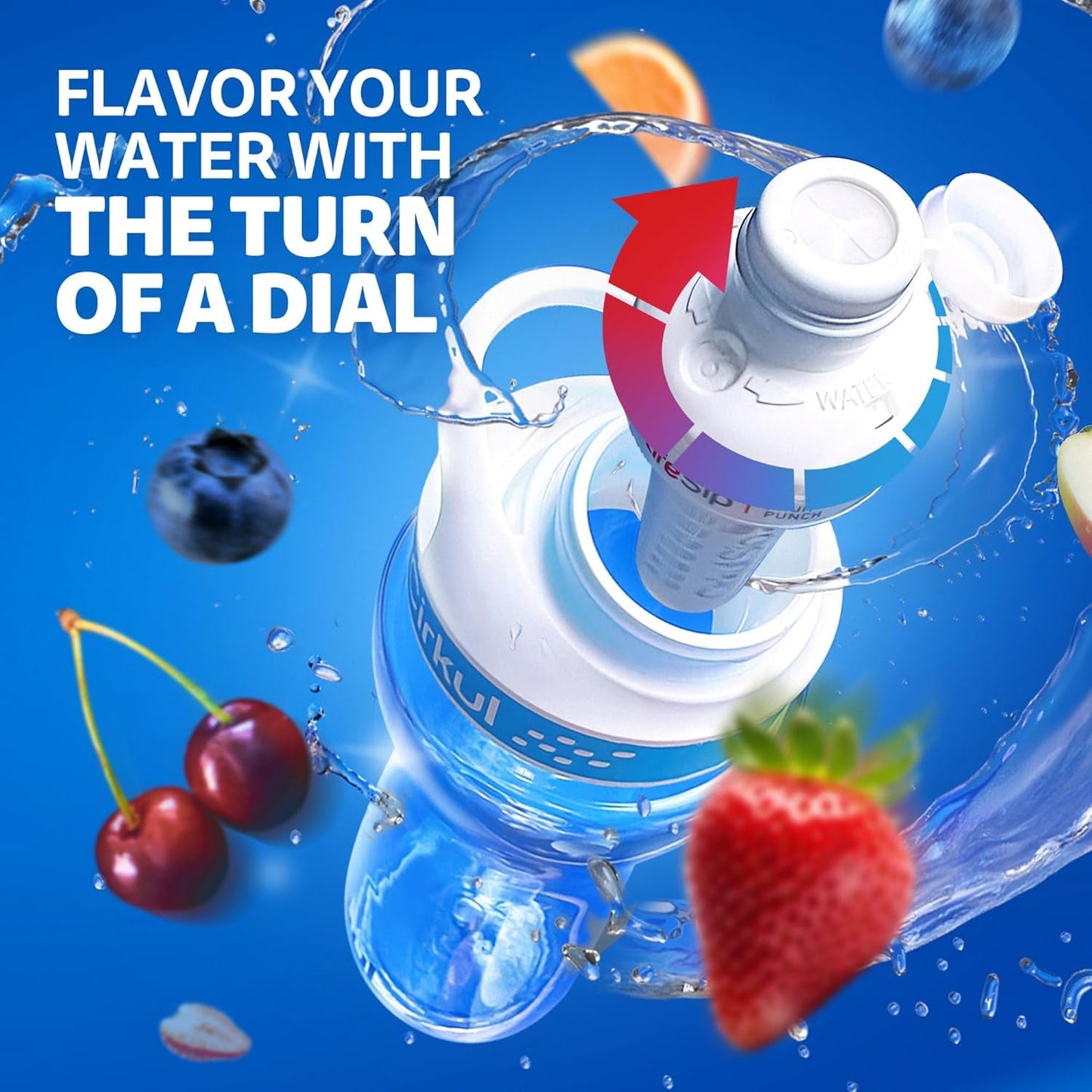 Cirkul 22Oz. Bpa-Free Plastic Water Bottle Starter Kit with Blue Lid, 3 Flavor Cartridges (1 Lifesip Fruit Punch, 1 Fitsip Mixed Berry, 1 Gosip Black Cherry) Zero Calories and No Sugar
