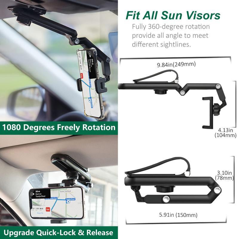 Good Quality New 1080° Multi-Function Sun Visor Universal 360 Degree Rotating Phone Holder Suitable for Any Scene Car Holder -Rotatable and Retractable