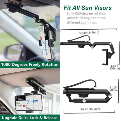 Good Quality New 1080° Multi-Function Sun Visor Universal 360 Degree Rotating Phone Holder Suitable for Any Scene Car Holder -Rotatable and Retractable