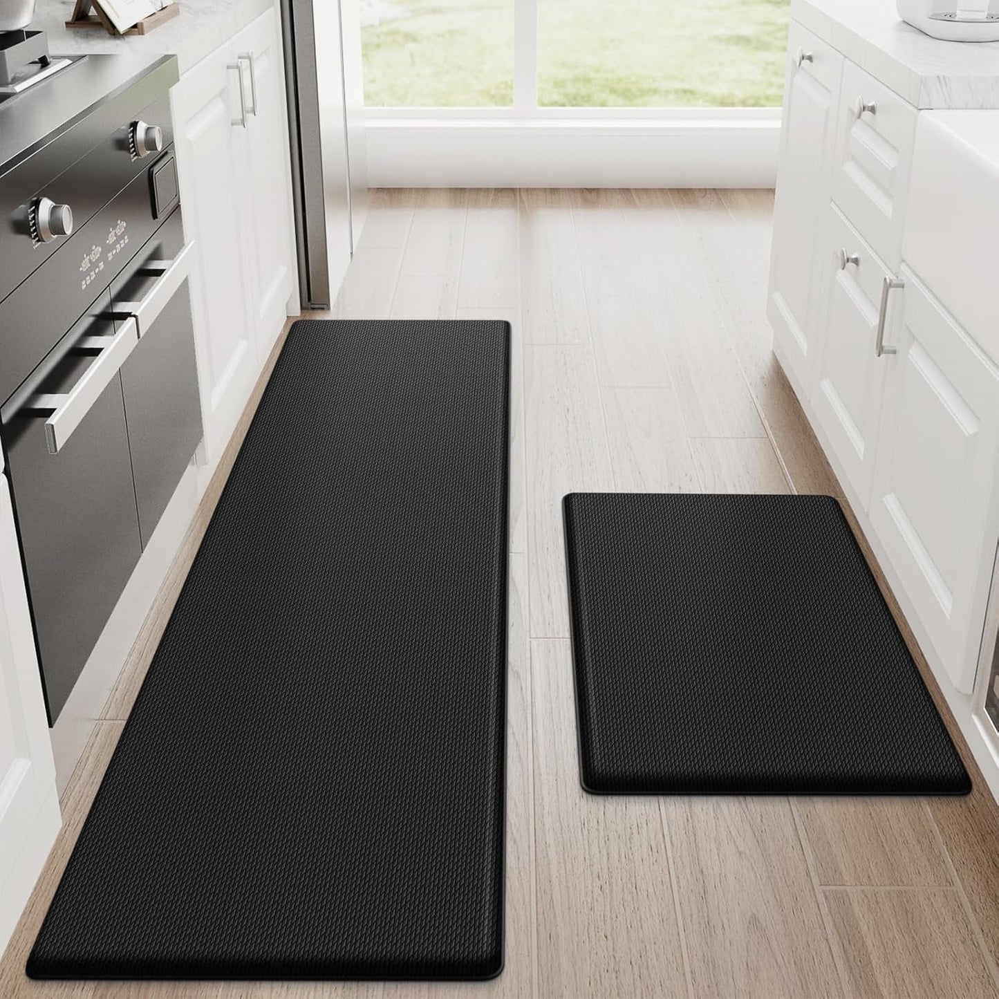 Kitchen Mats, 2PCS Kitchen Rugs, Cushioned anti Fatigue Kitchen Mats for Floor, Non-Slip Standing Desk Mat, Waterproof Kitchen Rug Set for Kitchen,20" X 32"+20" X 94.5"-Full 1Inch Thick,Black