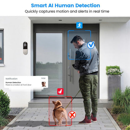 1080P Wireless Doorbell Camera, Smart Wifi Video Doorbell, AI Human Detection, Two-Way Audio, Night Vision, Cloud Storage, Instant Alert, 2.4Ghz Wifi, Outdoor Security Camera, Rechargeable Battery Powered